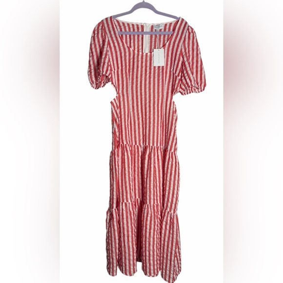Lucy In Paris Red and White Striped Pleated Maxi Dress (BNWT) - Picture 5 of 8